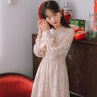 Frog-button Long-sleeve Lace Dress