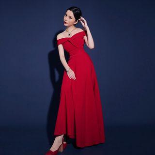 Short-sleeve Off Shoulder A-line Evening Gown