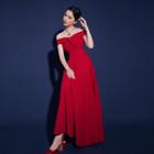 Short-sleeve Off Shoulder A-line Evening Gown