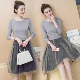 Set: Cropped Sweater + Mesh Tank Dress