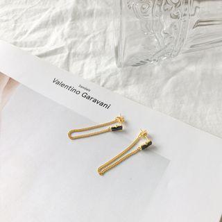 Rhinestone Chain Sterling Silver Dangle Earring E050 - 1 Pair - Gold - One Size