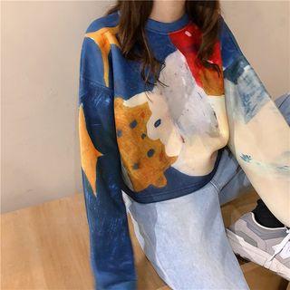 Loose-fit Printed Crop Pullover As Shown In Figure - One Size