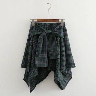 Plaid Tie Waist A-line Skirt
