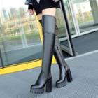 Faux Leather Block Heel Platform Over-the-knee Boots