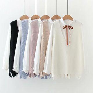 Set: Sweater Vest + Plain Shirt