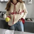 Lettering Loose-fit Hooded Knit Top