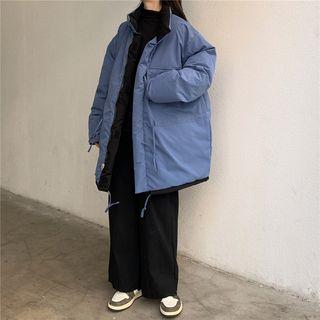 Stand Collar Padded Coat Black & Blue - One Size