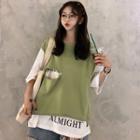 Mock Two-piece 3/4-sleeve Ripped Letter T-shirt