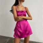 Spaghetti-strap Plain Mini A-line Dress