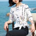 Printed Elbow-sleeve Blouse / Dress Pants