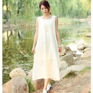 Linen Sleeveless Midi A-line Dress