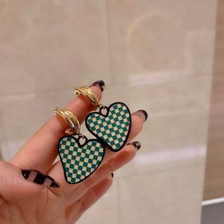 Checker Print Heart Drop Earring