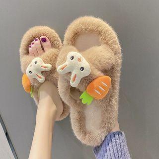 Cartoon Rabbit Accent Fluffy Slippers