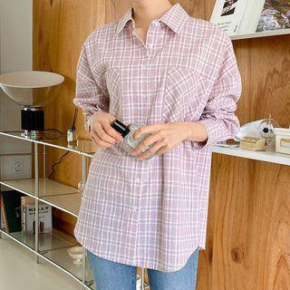 Dual-pocket Checked Oversized Shirt