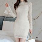 Long-sleeve Plain Lace Slim-fit Dress