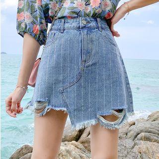 High-waist Belted Denim Shorts