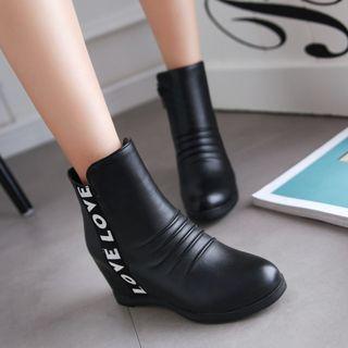 Letter Ruched Hidden Wedge Short Boots