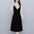 Bell-sleeve Ruffled Two-tone A-line Dress