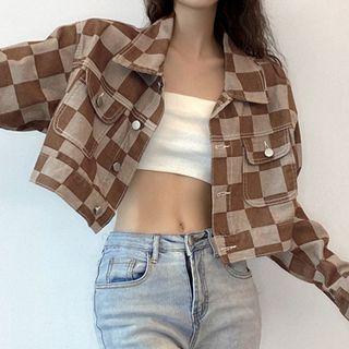 Oversize Plaid Crop Jacket