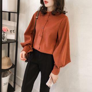 Long-sleeve Stand-collar Plain Shirt