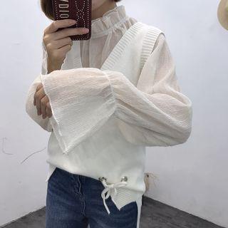 Mock Neck Chiffon Blouse Almond - One Size