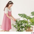 Short Sleeve Pleated Collar Mock Two Piece Dress