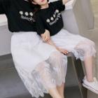 Family Matching Set: Short-sleeve T-shirt + Lace Skirt
