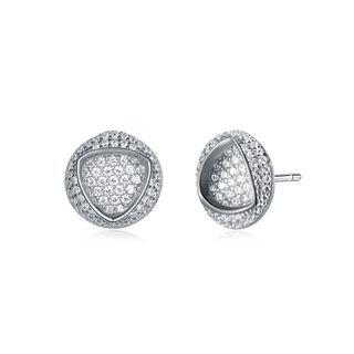 Sterling Silver Fashion Bright Geometric Round Cubic Zirconia Stud Earrings Silver - One Size