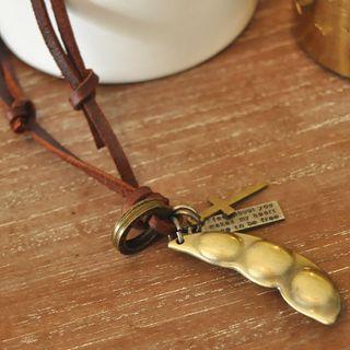 Bean Alloy Pendant Genuine Leather Necklace