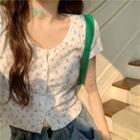 Short-sleeve Floral Print Button T-shirt
