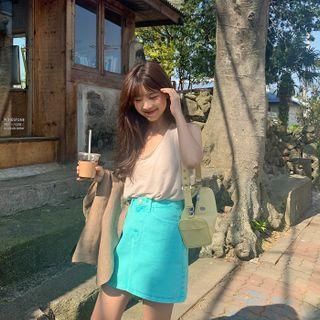 Zip-fly Pastel A-line Miniskirt