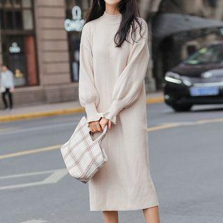 Mock Neck Midi Knit Dress 5816 - Almond - One Size
