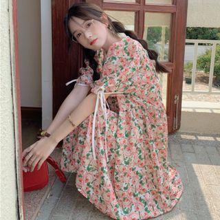 Short-sleeve Flower Print Mini Shift Dress Pink Floral - White - One Size