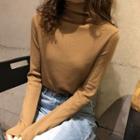 Turtleneck Long-sleeve Knit Top White - One Size
