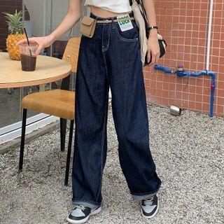 High-waist Applique Wide-leg Jeans