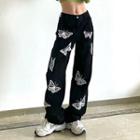 High-waist Butterfly Print Wide-leg Pants