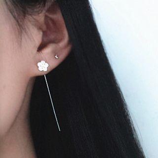 Flower Sterling Silver Earring 1 Pair - 925 Silver - Gold Stamen - Silver - One Size