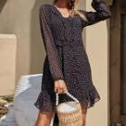 Long-sleeve Dotted Ruffled Mini Mermaid Dress