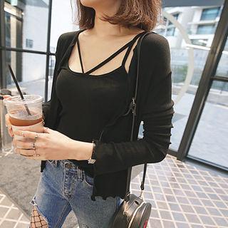Set: Scallop-trim Cardigan + Cross-strap Top