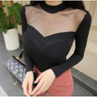 Mesh-panel Slim-fit Top