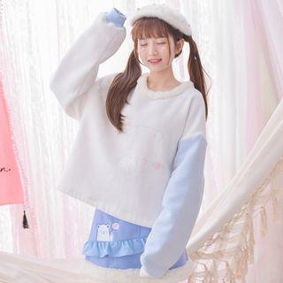 Bear Print Color Panel Pullover