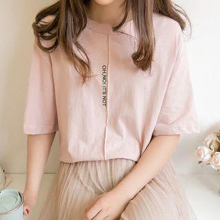 Lettering Elbow-sleeve Blouse