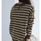 Button-back Striped Knit Polo Shirt