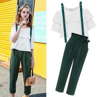 Set: Cutout-shoulder Top + Pants