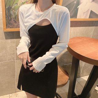 Spaghetti Strap A-line Dress / Long-sleeve Cropped T-shirt