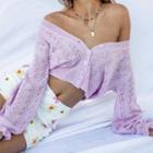 Crochet Knit Cardigan Purple - One Size