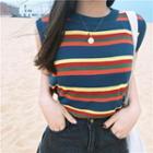 Striped Knit Sleeveless Top As Figure - One Size