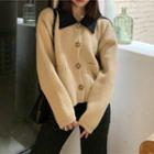 Contrast Collar Knit Cardigan Almond - One Size