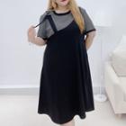 Plus Size Short-sleeve Two-tone Smock Dress