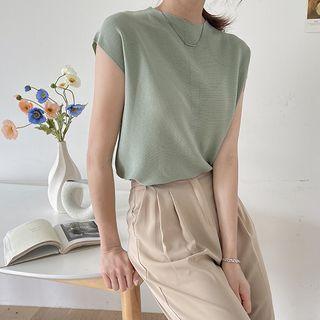Cap-sleeve Crew-neck Knit Top